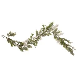 Northlight 5' X 10" White Berry And Frosted Pine Christmas Garland, Unlit Green -Northlight 4612112876449829536 2
