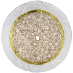 Northlight 48" White And Gold Snowflake Christmas Tree Skirt 11 Northlight 48" White And Gold Snowflake Christmas Tree Skirt -Northlight 4612149265884085856