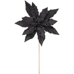 Northlight 26" Black Glittered Poinsettia Christmas Stem Spray