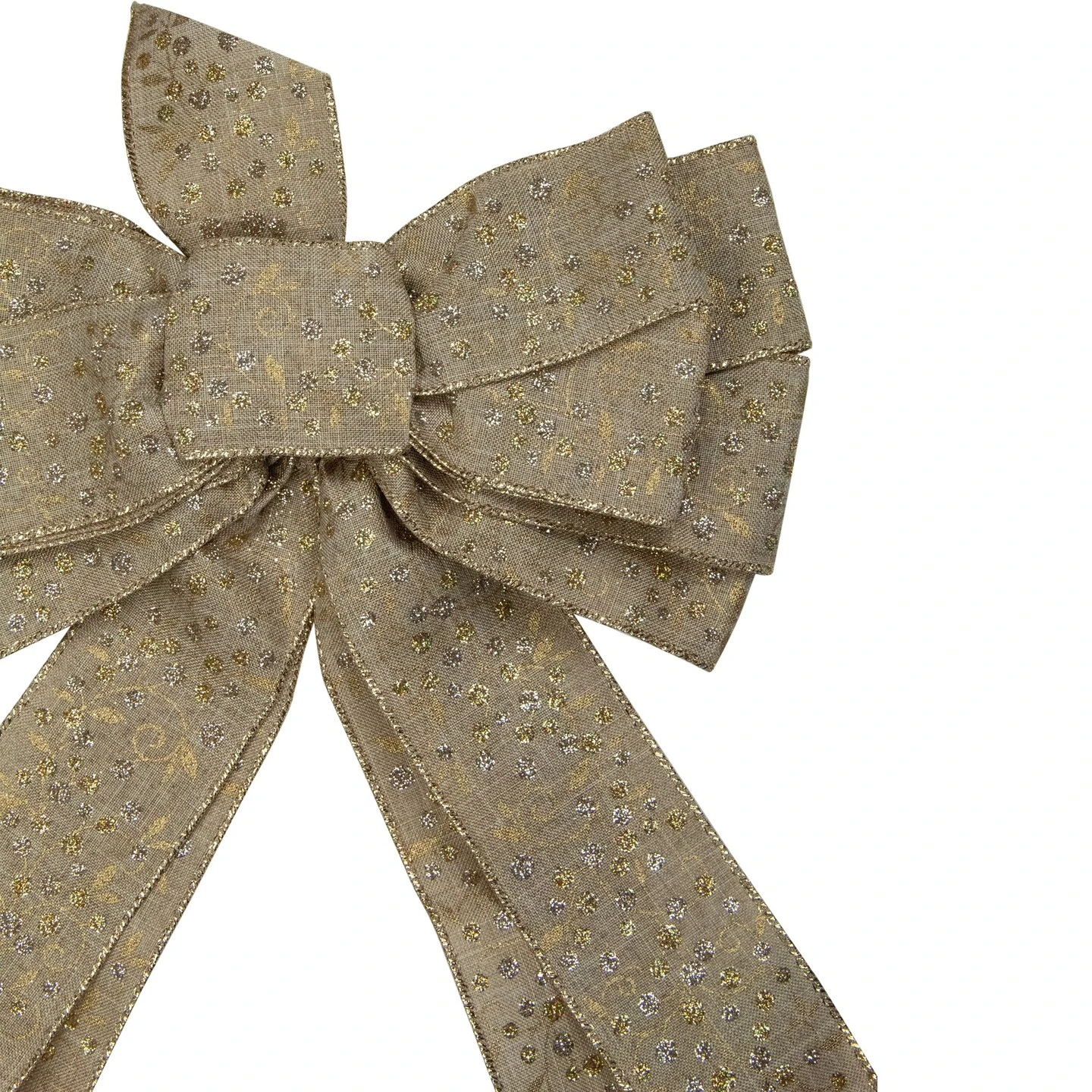 Northlight 12" X 25" Burlap And Gold 10 Loop Christmas Bow Decoration Brown 6 Northlight 12" X 25" Burlap And Gold 10 Loop Christmas Bow Decoration Brown - Image 4