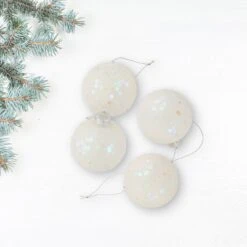 Northlight Frosted Sequined Christmas Ball Glass Ornaments - 2.75" (70mm) - White - 4ct -Northlight 4612155779061075664