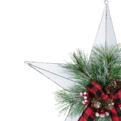 Northlight 17" White 5 Point Christmas Star With Plaid Ribbon With Artificial Pine -Northlight 4612158561516930272