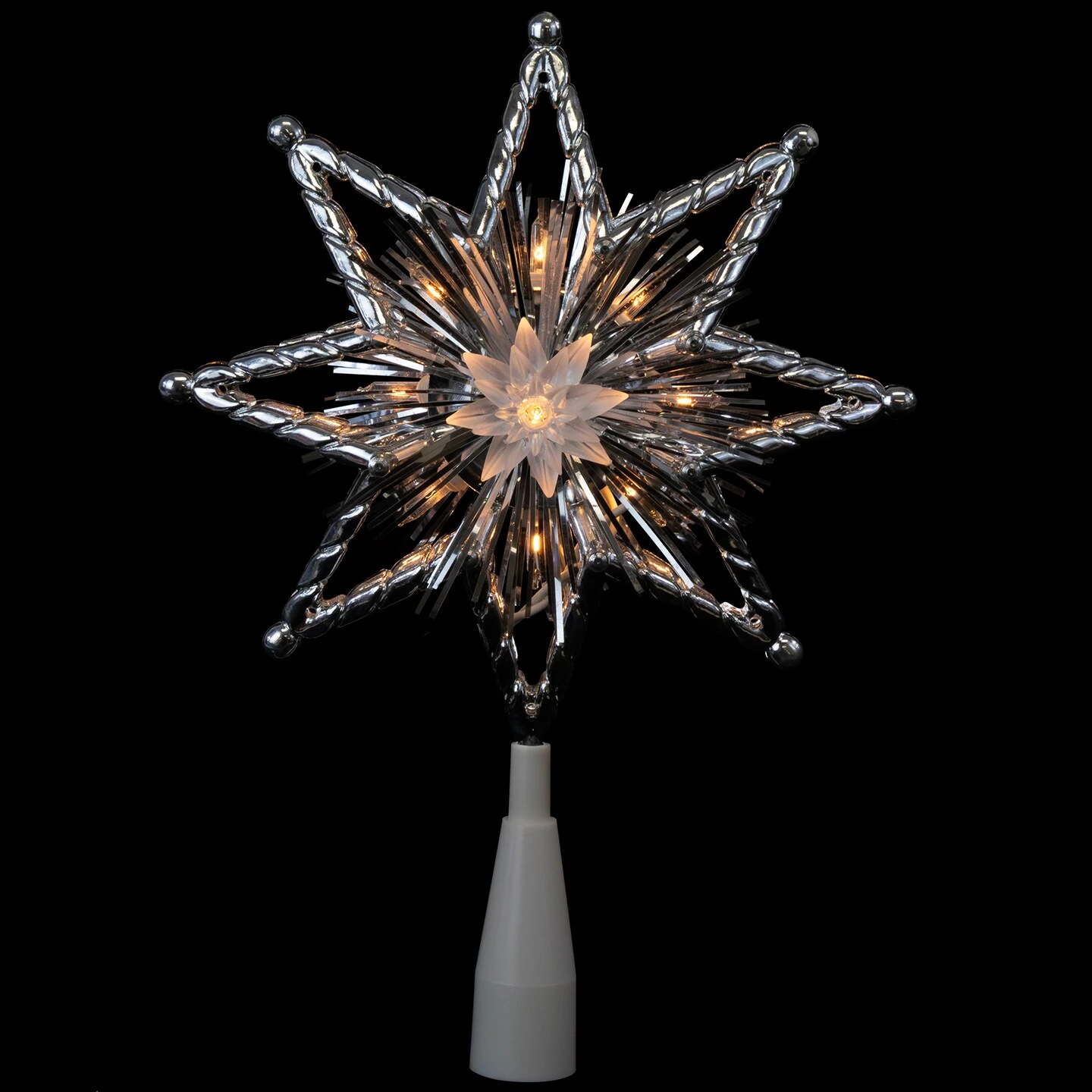 Northlight 8" Lighted Silver Tinsel Star Christmas Tree Topper - Clear Lights, White Wire 9 Northlight 8" Lighted Silver Tinsel Star Christmas Tree Topper - Clear Lights, White Wire - Image 7