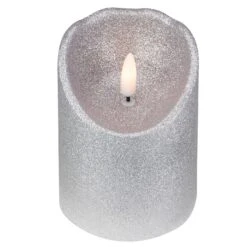 Northlight LED Flameless Flickering Pillar Christmas Candle - 4" - Silver -Northlight 4612158561699382496