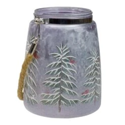 Northlight 6.25" Hand-Painted Pine Trees And Cardinals Flameless Glass Christmas Candle Holder Silver -Northlight 4612158561934263520