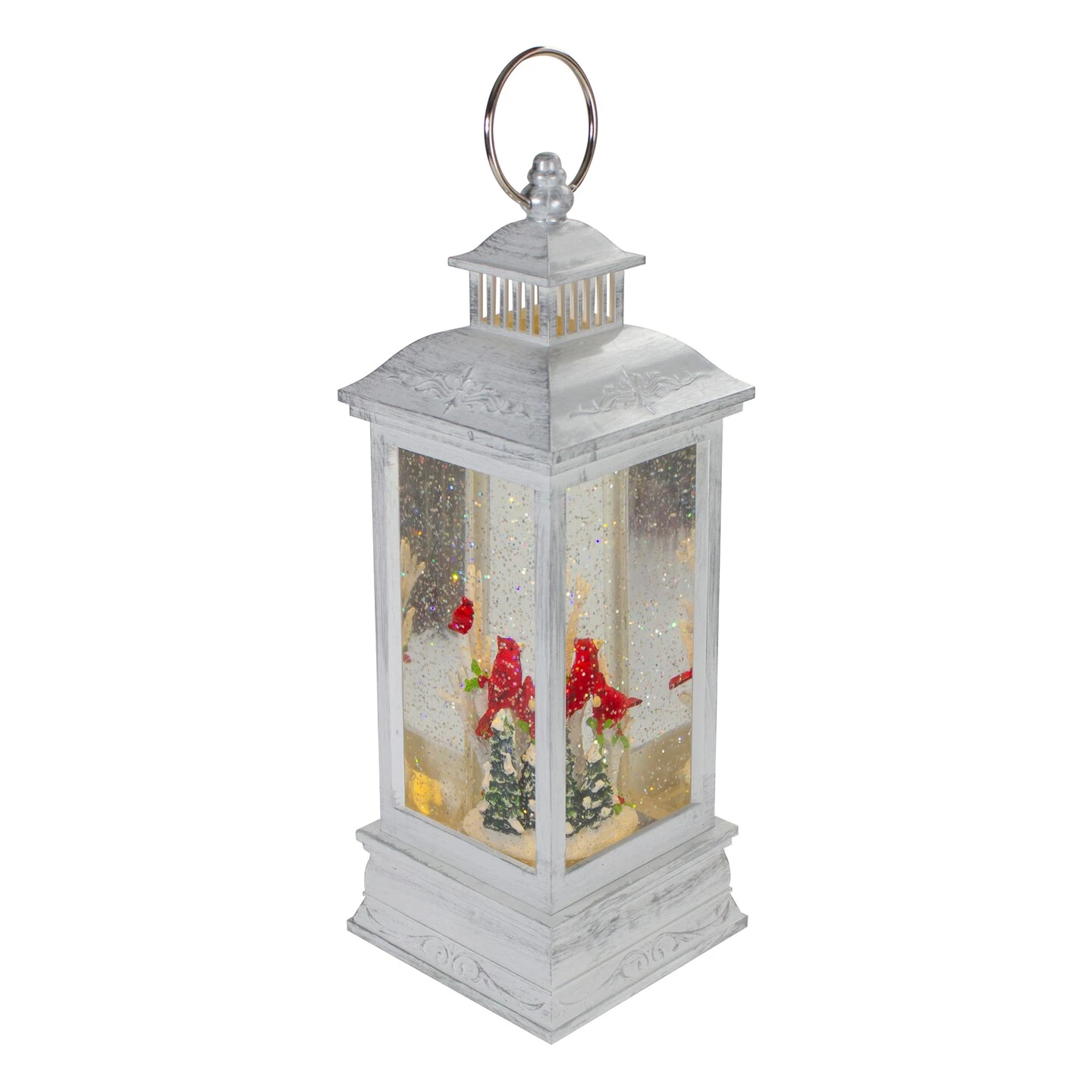 Northlight Brushed Christmas Cardinals Snow Globe Lantern - 11" - White And Silver 7 Northlight Brushed Christmas Cardinals Snow Globe Lantern - 11" - White And Silver - Image 5