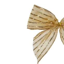 Northlight Glitter Striped 2-Loop Christmas Bow Decorations - 5.5" - Gold - Pack Of 6 12 Northlight Glitter Striped 2-Loop Christmas Bow Decorations - 5.5" - Gold - Pack Of 6 -Northlight 4612158562678752480