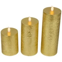 Northlight LED Flickering Flameless Pillar Christmas Candles - 8.75" - Gold - Set Of 3 14 Northlight LED Flickering Flameless Pillar Christmas Candles - 8.75" - Gold - Set Of 3 -Northlight 4612158563048047840