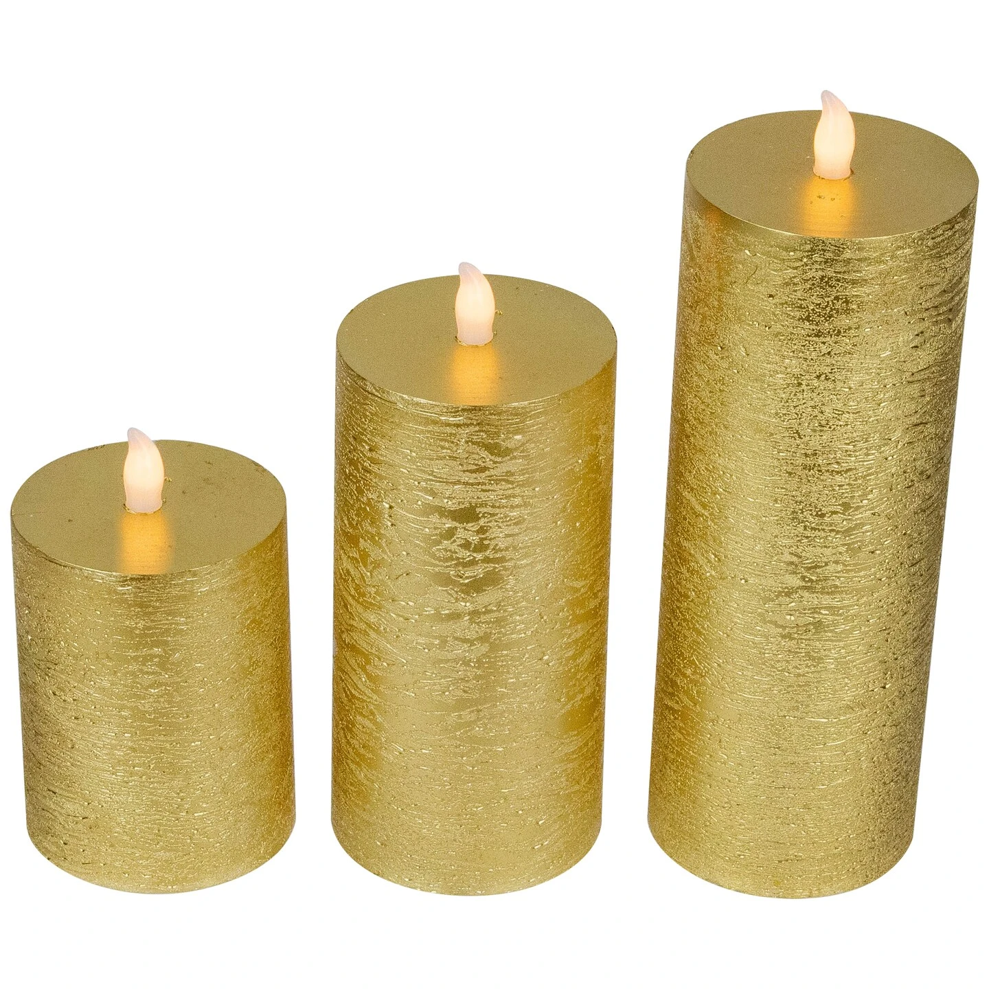 Northlight LED Flickering Flameless Pillar Christmas Candles - 8.75" - Gold - Set Of 3 7 Northlight LED Flickering Flameless Pillar Christmas Candles - 8.75" - Gold - Set Of 3 - Image 5