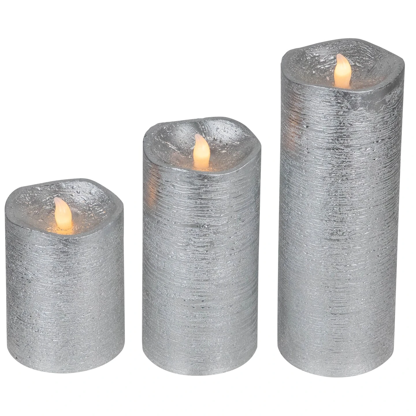 Northlight Set Of 3 Brushed Silver-tone LED Flickering Flameless Pillar Candles 8" 7 Northlight Set Of 3 Brushed Silver-tone LED Flickering Flameless Pillar Candles 8" - Image 5