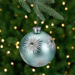 Northlight Glittered Starburst Glass Ball Christmas Ornament - 4" - Mint Green