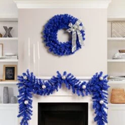 Northlight Pre-Lit Artificial Pine Christmas Garland - 9' - Royal Blue - Clear Lights 13 Northlight Pre-Lit Artificial Pine Christmas Garland - 9' - Royal Blue - Clear Lights -Northlight 4612165752713479376
