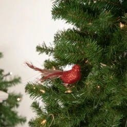 Northlight Glittered Bird With Feather Tail Christmas Clip Ornament - 7" - Red -Northlight 4612173322848247200