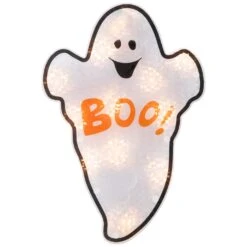 Northlight Lighted Holographic Boo Ghost Halloween Window Decoration - 12" Orange 12 Northlight Lighted Holographic Boo Ghost Halloween Window Decoration - 12" Orange -Northlight 4612186187347731408