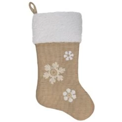 Northlight 20.5" Beige And Ivory Snowflake Embroidered Christmas Stocking