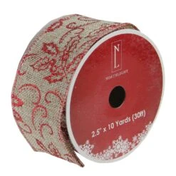 Northlight Red And Beige Christmas Wired Craft Ribbon 2.5" X 10 Yards