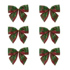 Northlight Plaid 2-Loop Christmas Bow Decorations - 5.5" - Red And Green - Pack Of 6