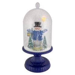 Northlight LED Lighted Snowing Musical Snowman In Cloche Christmas Decoration - 13.5" - Blue