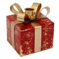 Northlight 4.5" Red Metal Gift Box Christmas Taper Candle Holder -Northlight 4612186827660321440 2