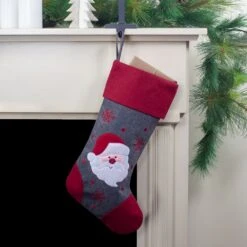 Northlight 19" Gray And Red Embroidered Santa Claus Christmas Stocking -Northlight 4612186827760460448