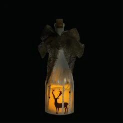 Northlight 10" LED Flameless Pillar Candle In A Clear Glass Bottle Lantern With Deer Accents -Northlight 4612186827780383392