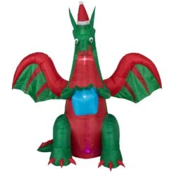 Northlight 6' Inflatable LED Lighted Dragon With Gift Outdoor Christmas Decoration Green -Northlight 4612186827966505632 2