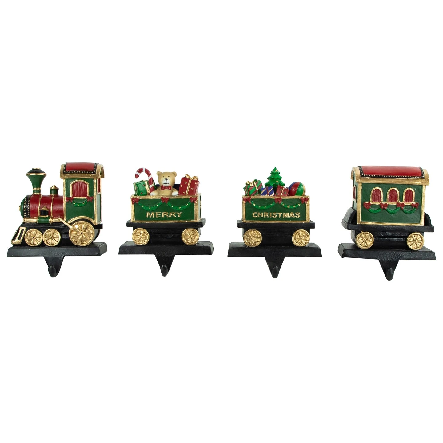 Northlight Set Of 4 Merry Christmas Train Stocking Holders 5" Red 4 Northlight Set Of 4 Merry Christmas Train Stocking Holders 5" Red - Image 2