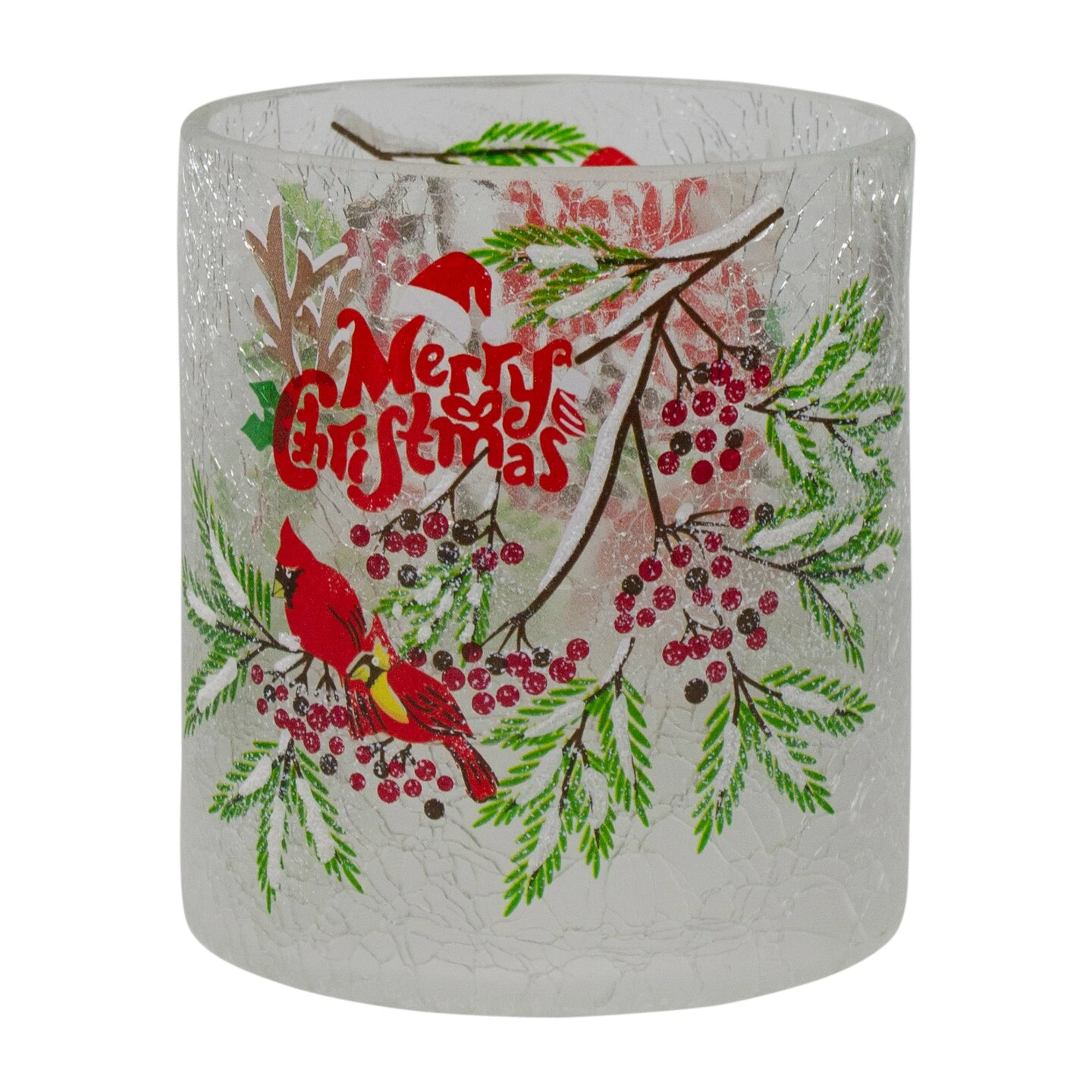 Northlight 8" Hand Painted Christmas Cardinal And Pine Flameless Glass Christmas Candle Holder Red 4 Northlight 8" Hand Painted Christmas Cardinal And Pine Flameless Glass Christmas Candle Holder Red - Image 2