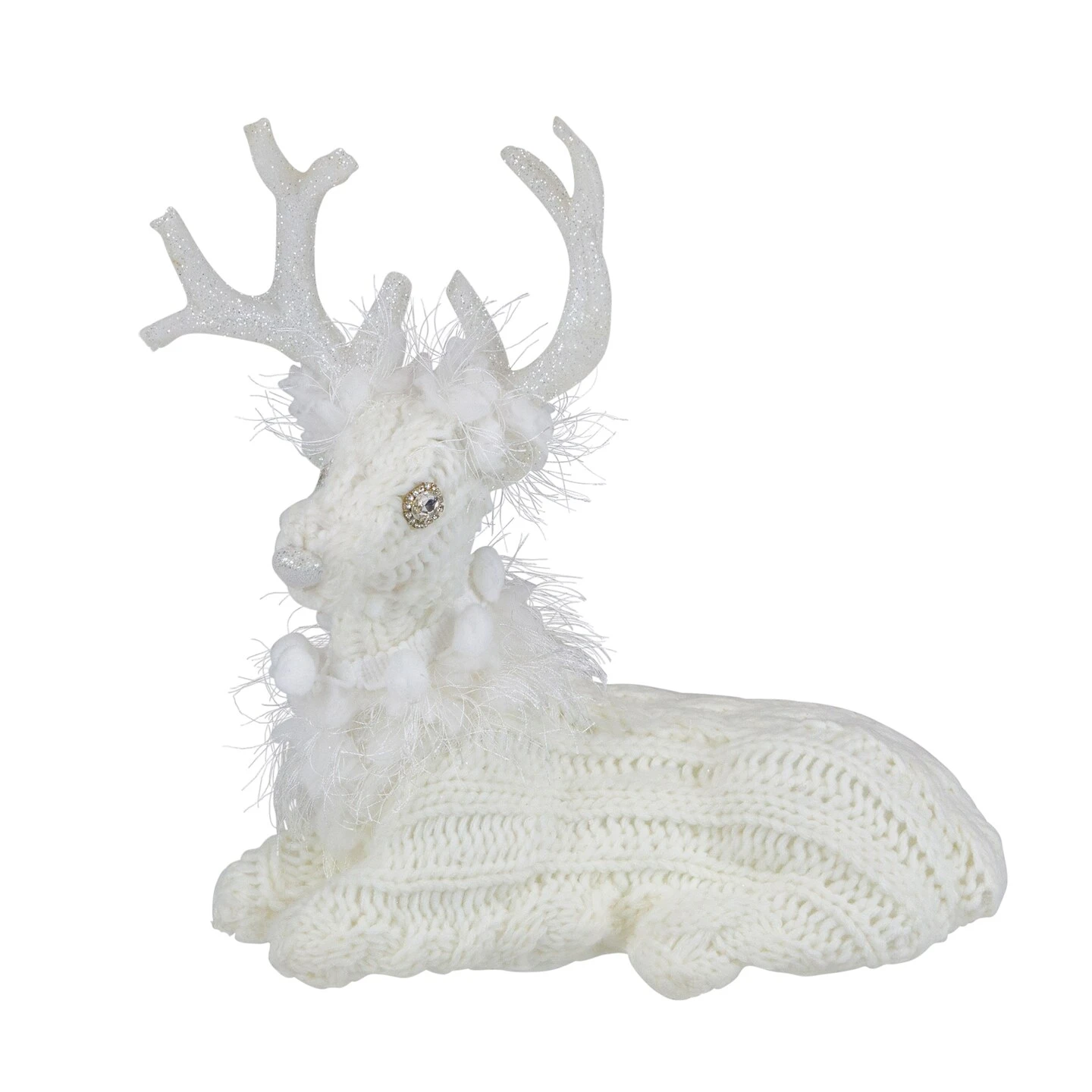 Northlight Cable Knit Sweater Sitting Reindeer Christmas Figure - 9.75" White 9 Northlight Cable Knit Sweater Sitting Reindeer Christmas Figure - 9.75" White - Image 7