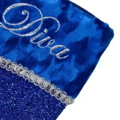 Northlight 17" Blue And Silver Embroidered "Diva" Christmas Stocking With Cuff -Northlight 4612200955202585824