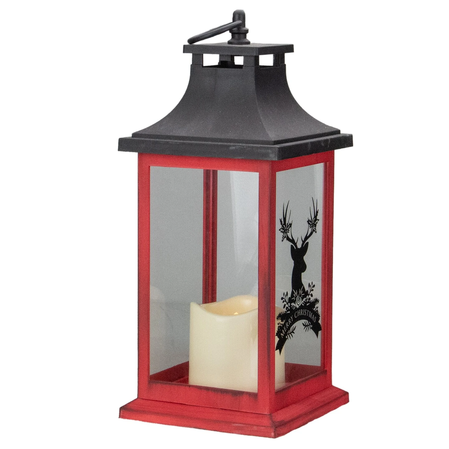 Northlight LED Candle With Deer "Merry Christmas" Lantern - 12" - Red And Black 7 Northlight LED Candle With Deer "Merry Christmas" Lantern - 12" - Red And Black - Image 5