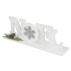 Northlight Noel And Snowflake Christmas Sign With Pinecone Holly - 10.25" - White And Silver -Northlight 4612200955650327776