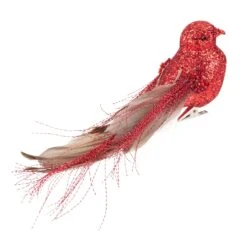 Northlight Glittered Bird With Feather Tail Christmas Clip Ornament - 7" - Red -Northlight 4612200956109407456