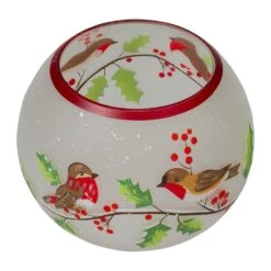 Northlight 5-Inch Hand Painted Finches And Pine Flameless Glass Candle Holder White -Northlight 4612200956415591648