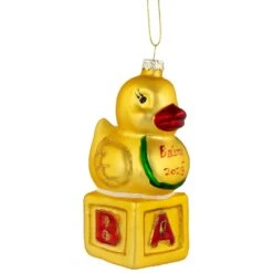 Northlight Ducky New Baby 2023 Glass Christmas Ornament - 5" Yellow -Northlight 4612200957056468192
