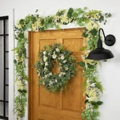 Northlight Hydrangea And Eucalyptus Artificial Floral Spring Garland - 5' White -Northlight 4612205574661563408