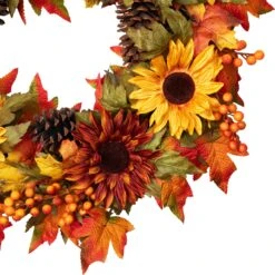 Northlight Sunflower And Pine Cone Artificial Thanksgiving Wreath - 24" Orange -Northlight 4612209202934066608