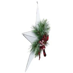 Northlight 17" White 5 Point Christmas Star With Plaid Ribbon With Artificial Pine -Northlight 4612210292250526944