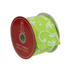 Northlight Green With White Floral Design Wired Craft Ribbon 2.5" X 10 Yards 10 Northlight Green With White Floral Design Wired Craft Ribbon 2.5" X 10 Yards -Northlight 4612210292539933920