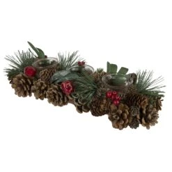Northlight Glitter Pinecones And Red Berries Tealight Christmas Candle Holder - 15.25" -Northlight 4612210293311882464