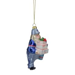 Northlight Busy Santa USPS "Priority Mail" Carrier Glass Christmas Ornament - 6" - Blue -Northlight 4612210293760672992