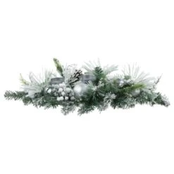 Northlight Flocked Pine Triple Candle Holder With Iridescent Christmas Ornaments - 30" White -Northlight 4612210293781447904