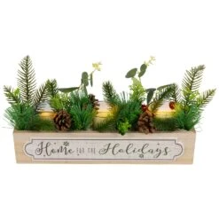 Northlight Rectangular Boxed Foliage "Home For The Holidays" Christmas Candle Holders - 13.75" Brown -Northlight 4612210293966193888