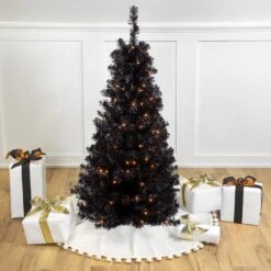 Northlight Pre-Lit Slim Artificial Tinsel Halloween Tree - 4' - Black - Clear Lights -Northlight 4612212394046808752