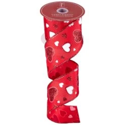 Northlight Glitter Hearts Valentine's Day Wired Craft Ribbon - 2.5" X 10 Yards - Red And White 12 Northlight Glitter Hearts Valentine's Day Wired Craft Ribbon - 2.5" X 10 Yards - Red And White -Northlight 4612212745208369328