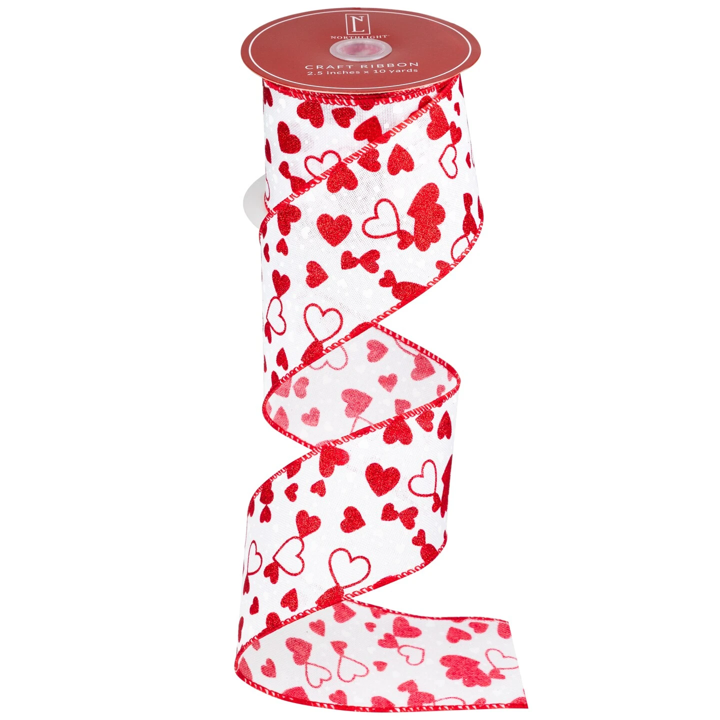 Northlight Glittered Hearts Valentine's Day Wired Craft Ribbon-2.5" X 10 Yards - White And Red 5 Northlight Glittered Hearts Valentine's Day Wired Craft Ribbon-2.5" X 10 Yards - White And Red - Image 3