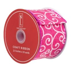 Northlight Swirl Wired Spring Craft Ribbon - 2.5" X 10 Yards - Pink And White -Northlight 4612222507683249968