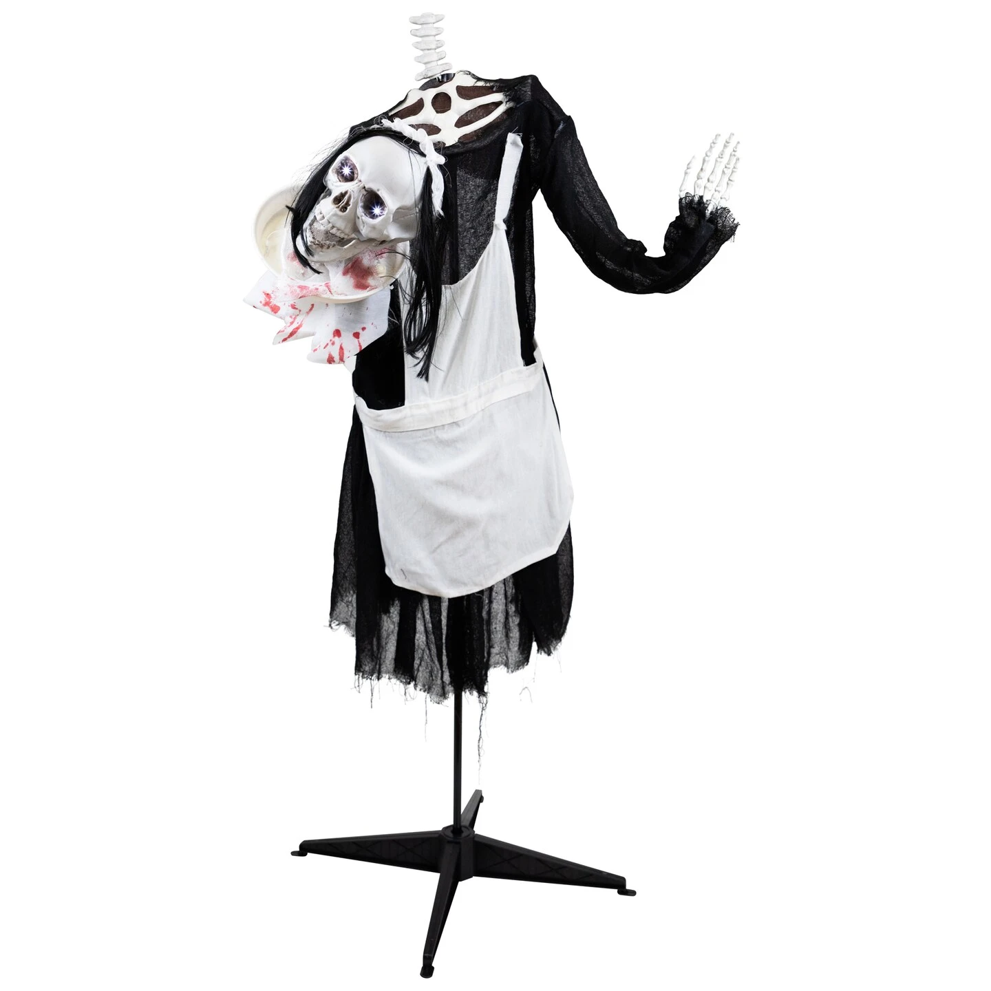 Northlight LED Lighted And Animated Skeleton Maid Head-in-Hand Halloween Figure - 57" Black 6 Northlight LED Lighted And Animated Skeleton Maid Head-in-Hand Halloween Figure - 57" Black - Image 4