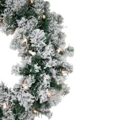 Northlight Pre-Lit Flocked Snow White Artificial Christmas Wreath, 24-Inch, Clear Lights -Northlight 4612229838806271200