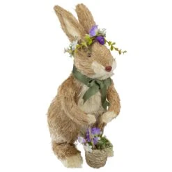 Northlight 15" Brown Sisal Bunny Rabbit With Basket Easter Figure -Northlight 4612229839502525664